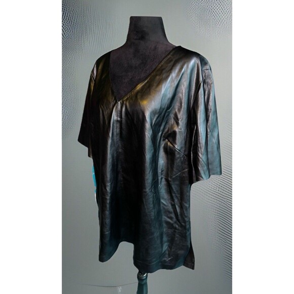 ELOQUII Suede Blend Top Blouse Womens PLUS Sz 22 Black Short Sleeve Vneck - Picture 3 of 8